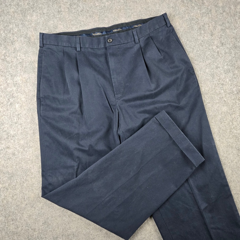 Brooks Brothers Elliot Chino Pants Mens 38x32 Navy‎ Blue Pleated Cuff Trousers
